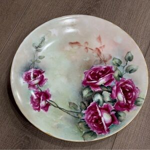 Haviland Limoges France Crimson Rose Plate Hand Painted Gold Gilt 8.5” Porcelain